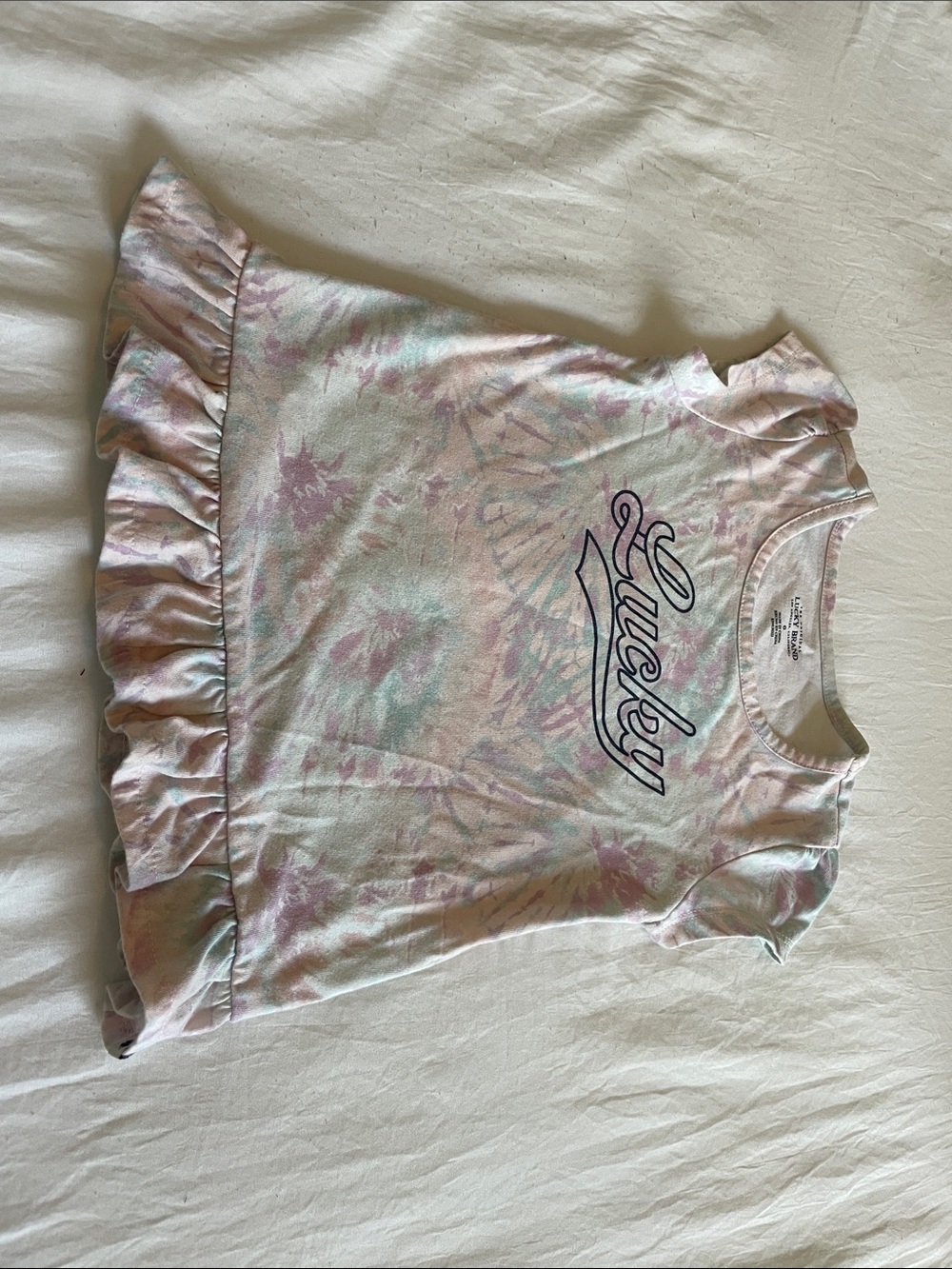 Lucky Brand Pastel Tie-Dye Ruffle Hem Crop Top